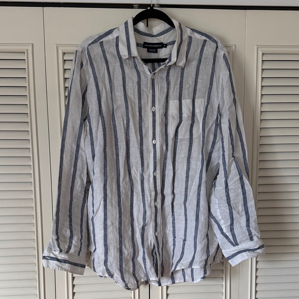 Island Company Navy and White Linen Striped Casual Shirt